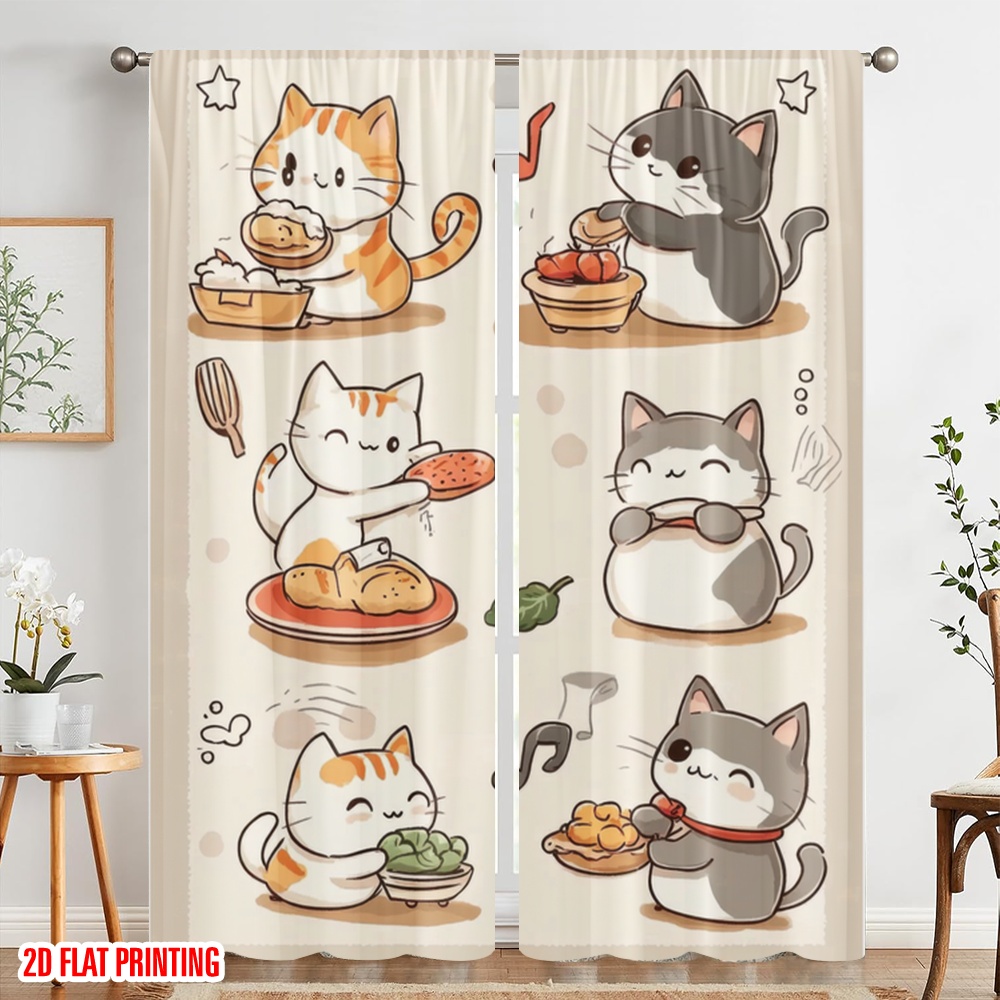 2pcs,2D plane printing Curtain - Home Cooking Youtube ulasan dan harga